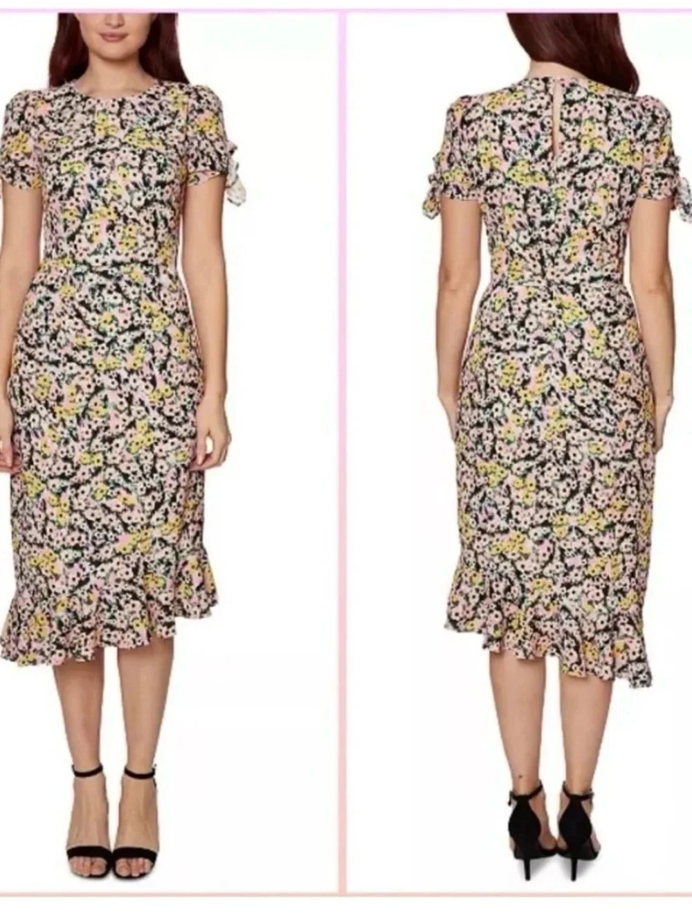 Betsey Johnson Asymmetrical Floral Midi Dress Bumble Bees Tea Party - Picture 5 of 10